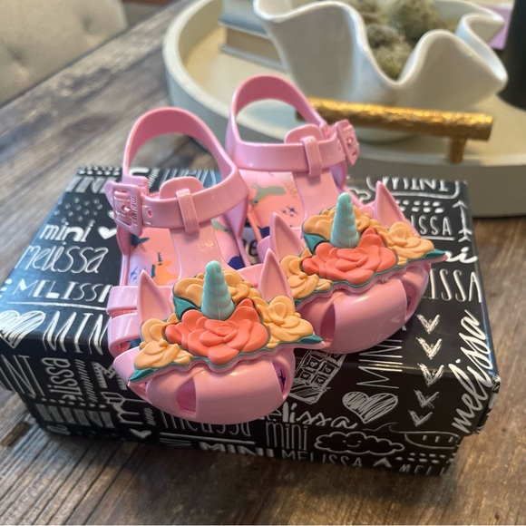 Mini Melissa Aranha + Fabula B Unicorn Horn Sandals Toddler Girls Size 6 Velcro - Picture 6 of 8